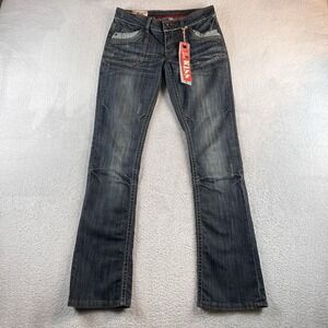 VTG 1st Kiss Bootcut Jeans Womens 5 Blue Dark Wash Distressed Y2K NWT